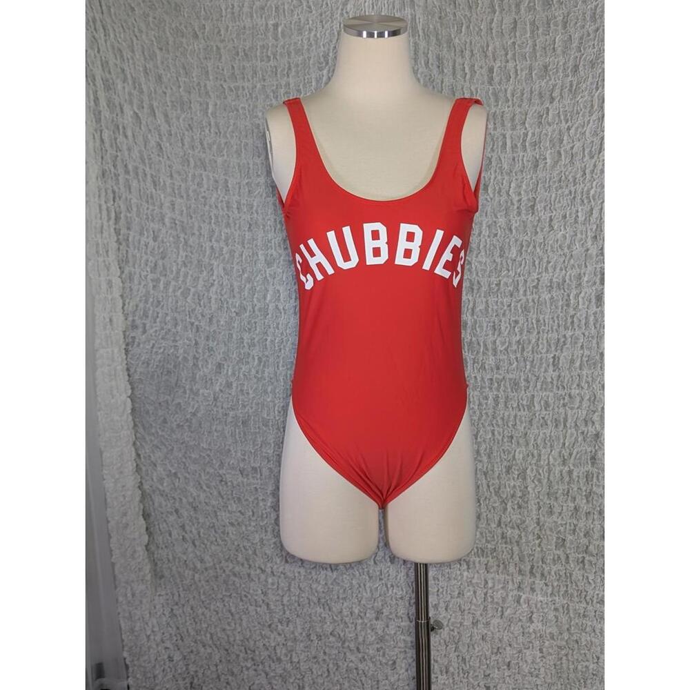 Chubbies Logo One Piece Womens‎ Swimsuit Size Large Red NWOT Made In USA